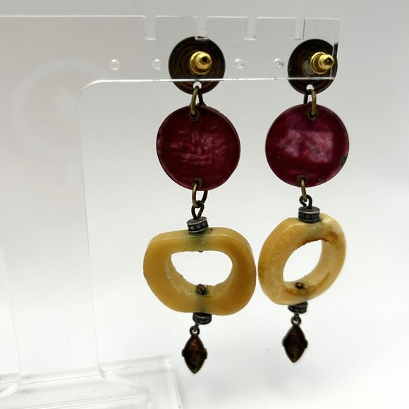 Vintage Boho Artisan Statement Earring Bundle Brass Tone Dangles Hoop - Picture 16 of 16